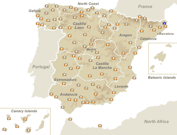 Map of the Spanish Paradores - Accommodation in Spain